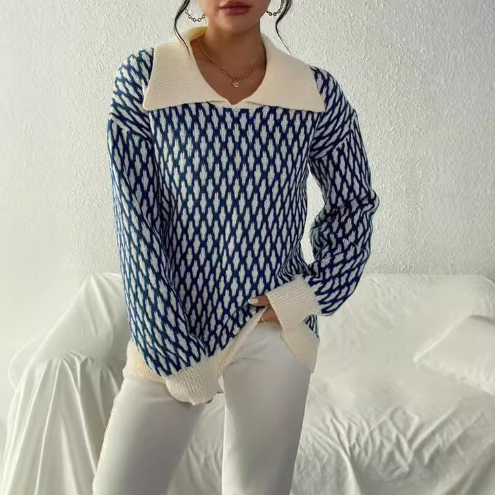 Damen Strickpullover mit modischem Kragen und einzigartigem Muster Drune
