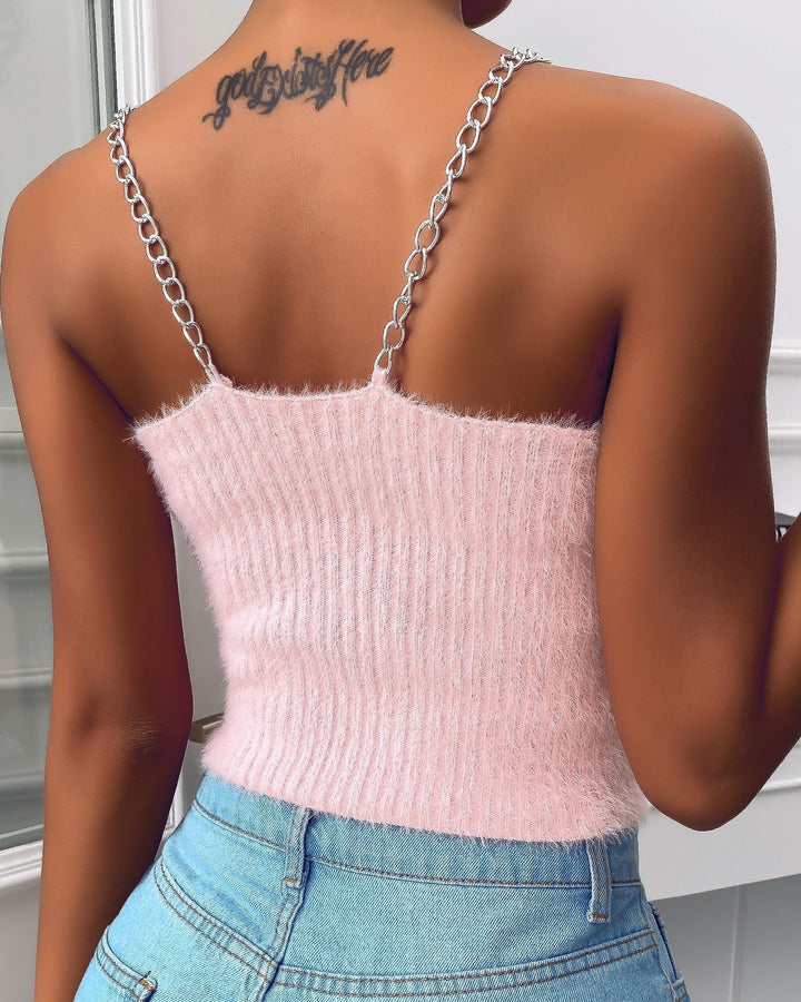 Damen cropped Top mit dekorativem Schmetterlings-Design und Kettenträger Drune