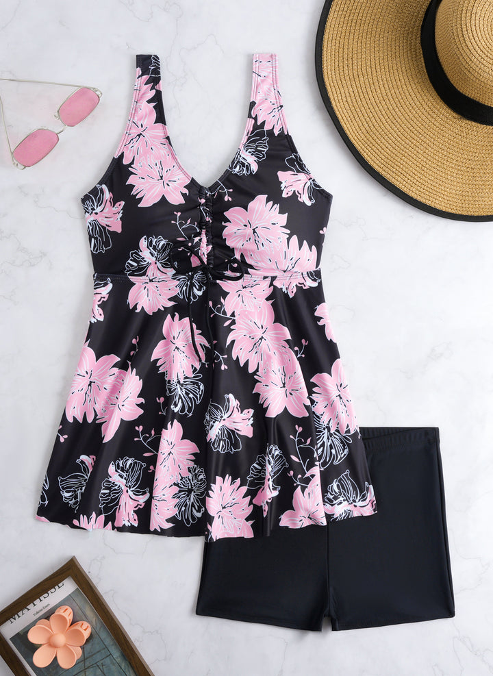 Damen Tankini mit floralem Wickeldesign und bequemen Shorts Drune