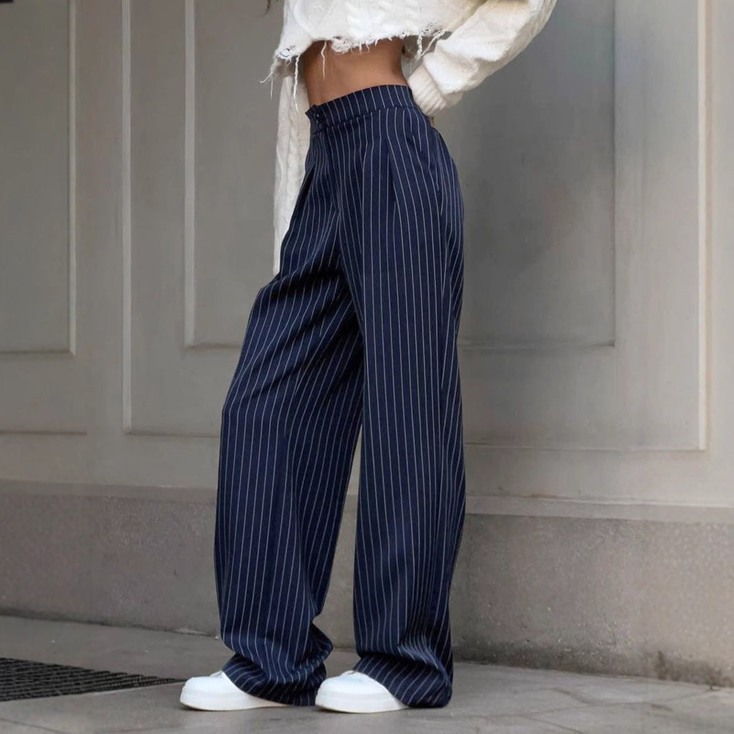 Damen Weitgeschnittene Streifenhose mit elastischem Bund Drune