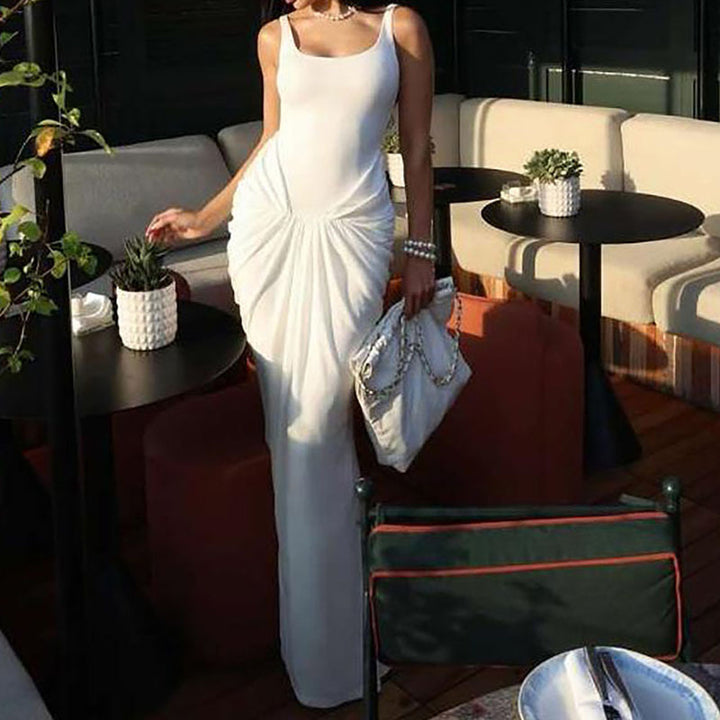 Damen Elegantes bodenlanges Kleid mit raffiniertem Drapierungseffekt Drune