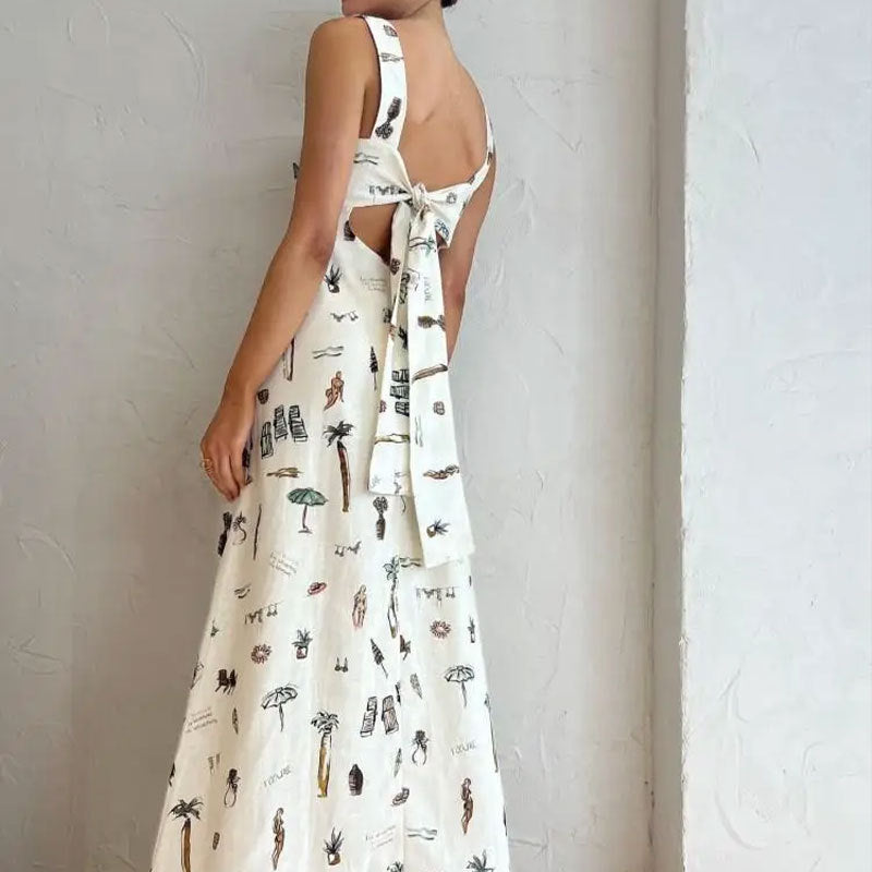 Damen Maxikleid mit kreativem Print und praktischen Taschen Drune