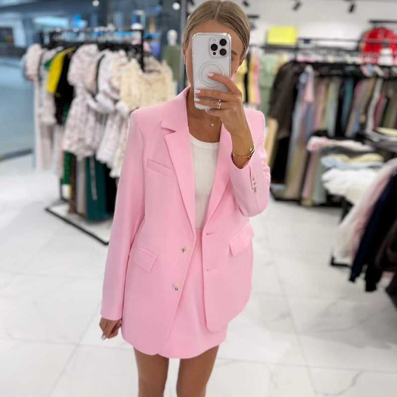 Damen elegantes Blazer-Rock-Kombinationsset Drune