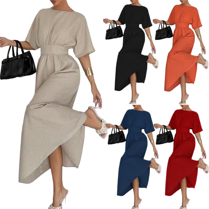 Damen Elegantessent Midi-Kleid mit tiefem Rückenausschnitt und Schleifenbändchen Drune
