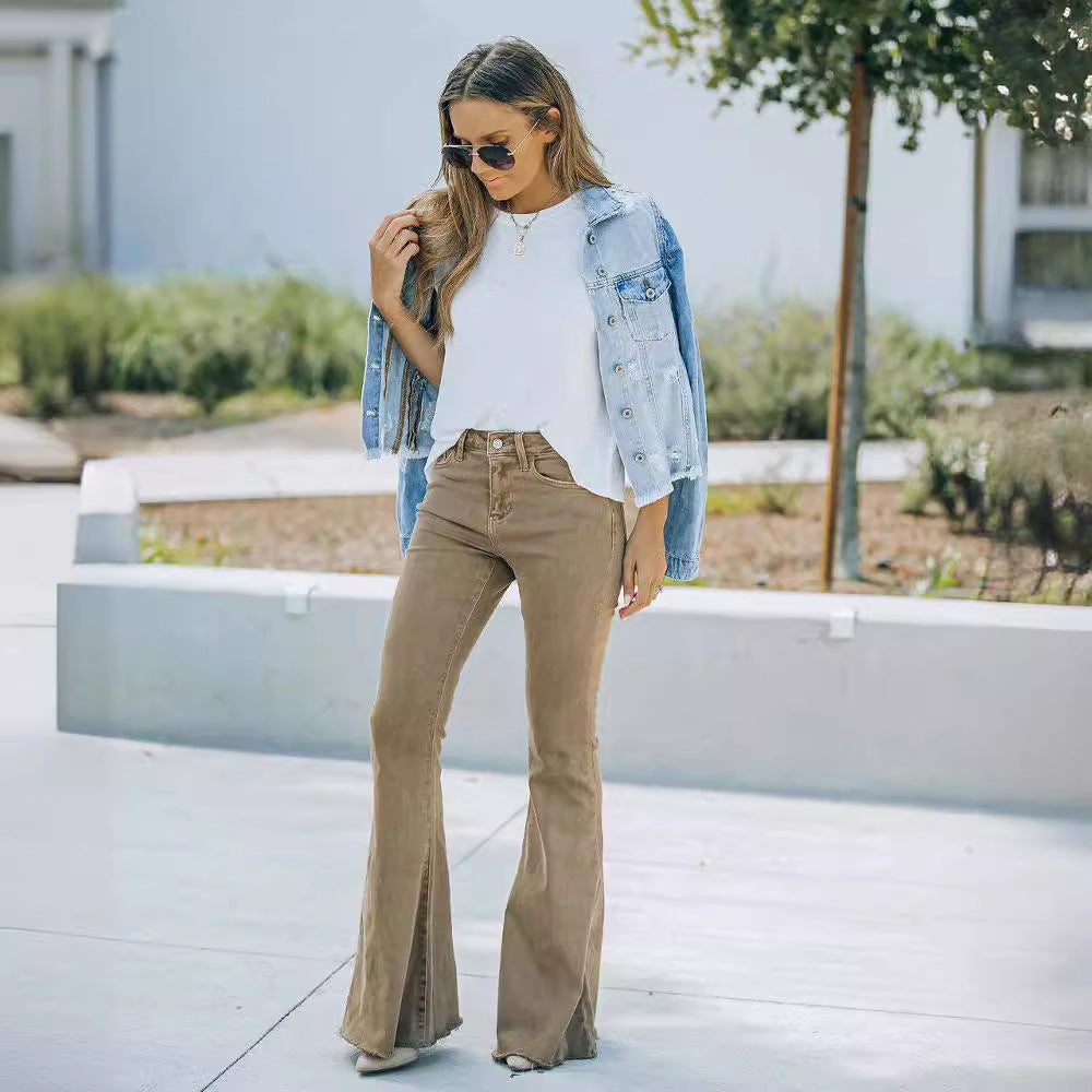 Damen Weitgeschnittene Bootcut-Jeans Drune