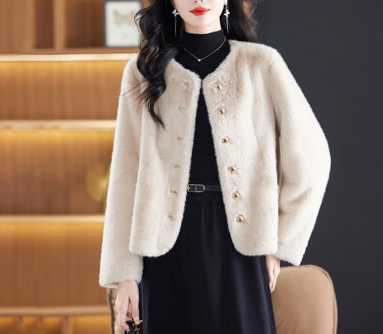 Damen kuschelige Fleecejacke mit modischem Knopfdesign Drune