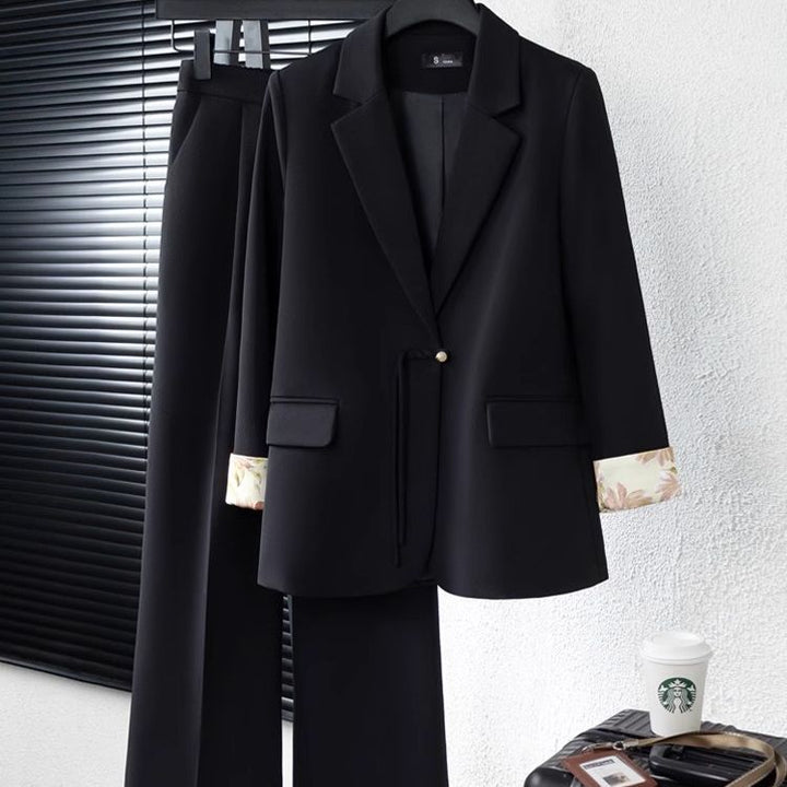 Damen elegantes Blazer-Ensemble mit floralem Innenfutter Drune