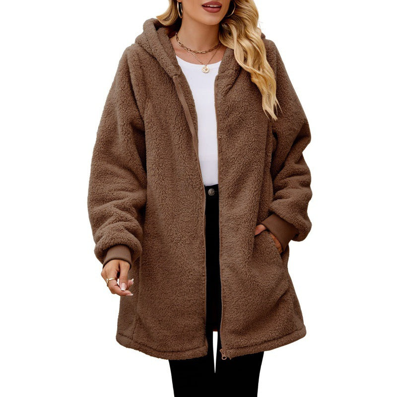 Damen weiche und kuschelige Fleecejacke mit Kapuze und Seitentaschen Drune