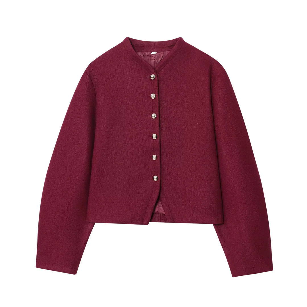 Damen elegante Strickjacke mit strukturiertem Gewebe und glänzenden Knöpfen Drune