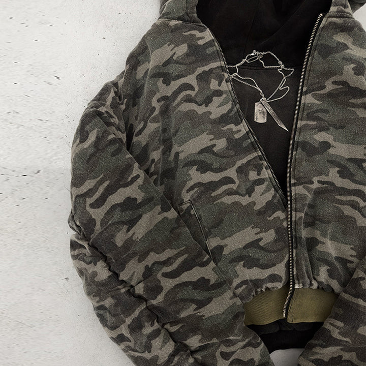 Damen lässige Camouflage-Bomberjacke mit doppeltem Material Drune