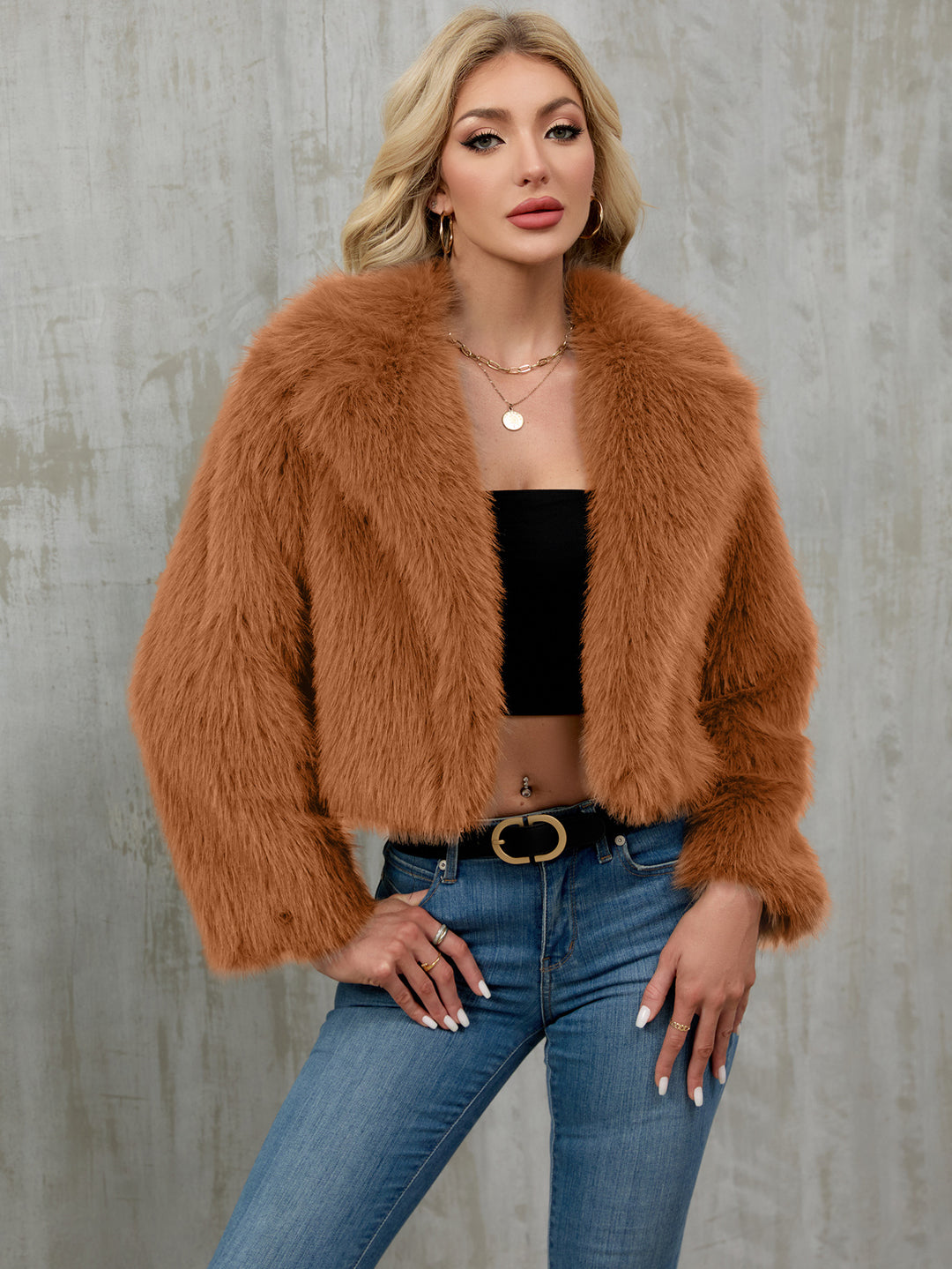 Damen Eleganter Kunstfellbolero Drune