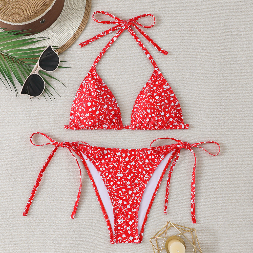 Damen Triangel-Bikini mit verstellbaren Bindebändern und floralen Details Drune
