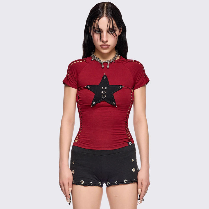 Damen figurbetontes T-Shirt mit Stern-Design Drune