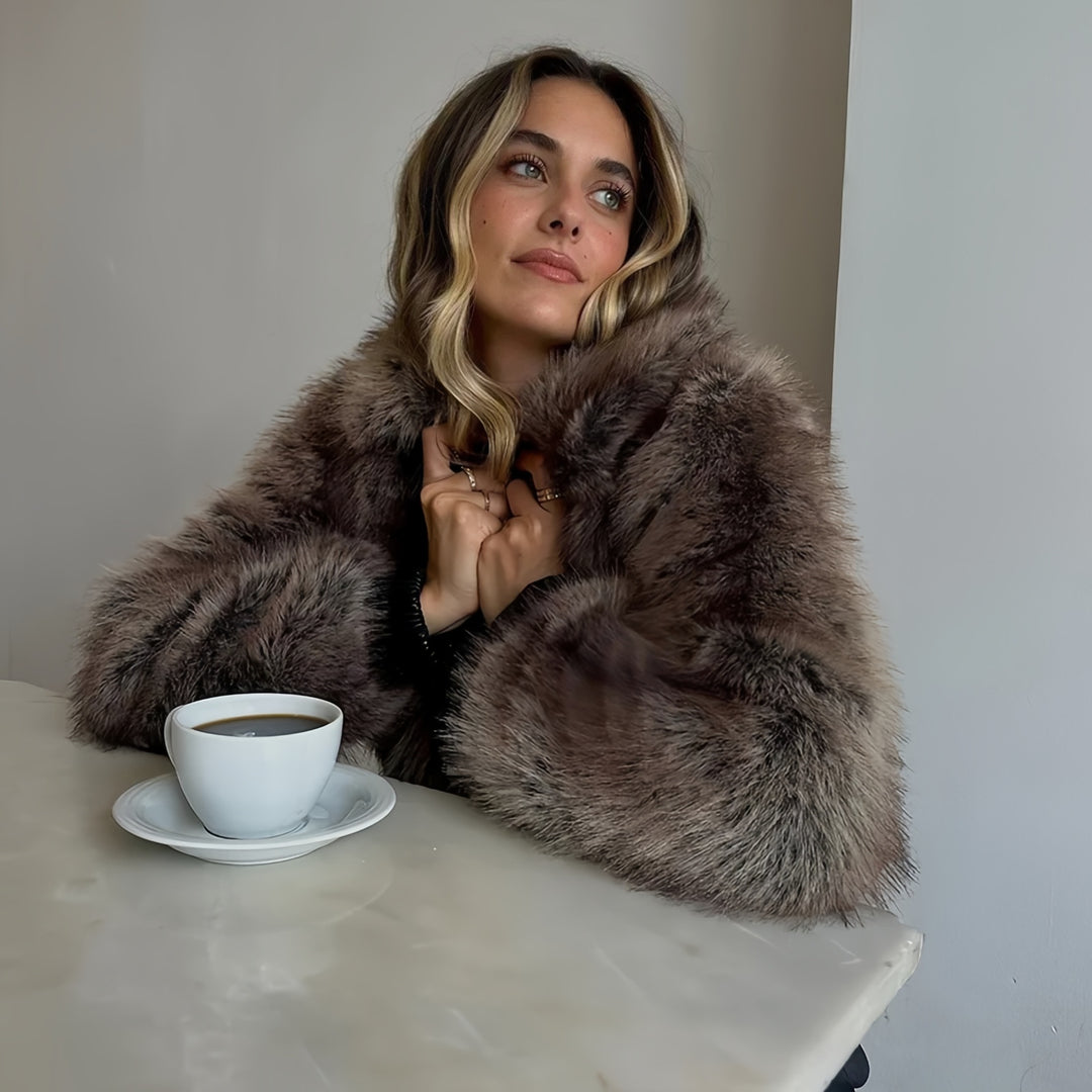 Damen Kunstpelzjacke mit voluminösen Ärmeln Drune
