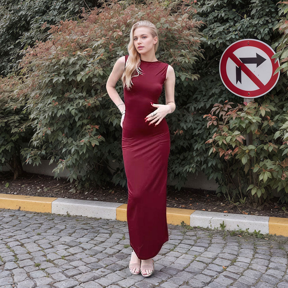 Damen Maxikleid mit elegantem, figurbetontem Schnitt und hohem Schlitz Drune