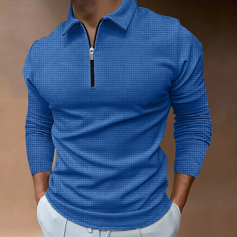 Herren Sportliches Langarm-Henley-Shirt mit Reißverschluss und strukturierter Oberfläche Drune