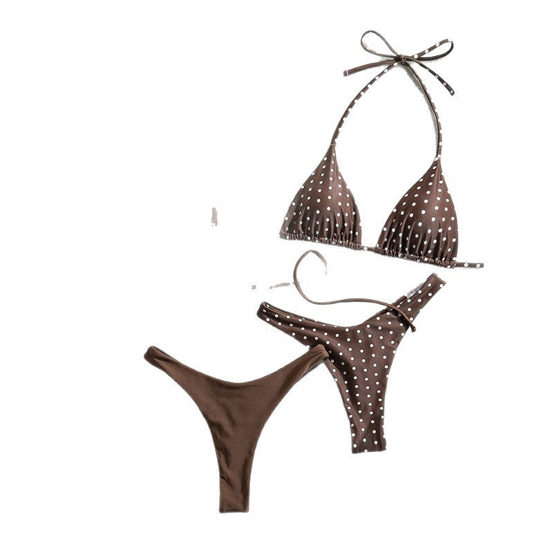 Damen Triangel-Bikini-Set mit modischem Punkte-Design und verstellbaren Bändern Drune