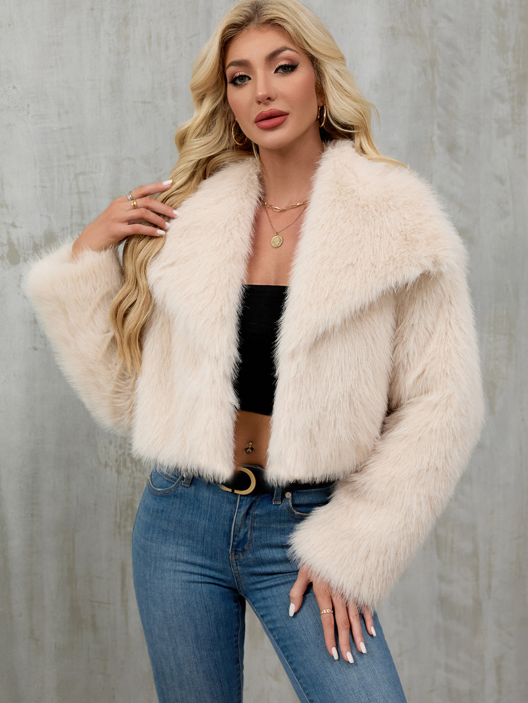 Damen Modische Kunstpelzjacke mit weitem Schnitt Drune