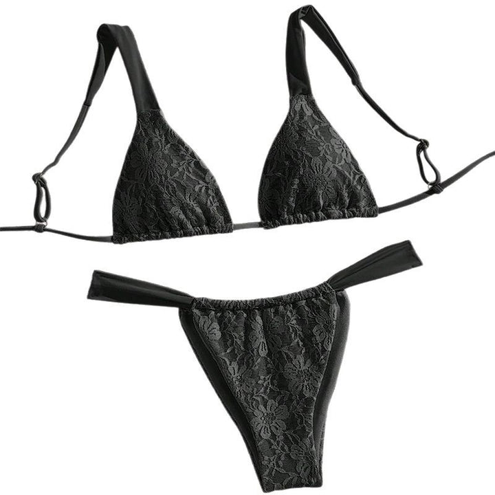 Damen Triangel-Bikini mit floralem Spandex-Muster und verstellbaren Trägern Drune