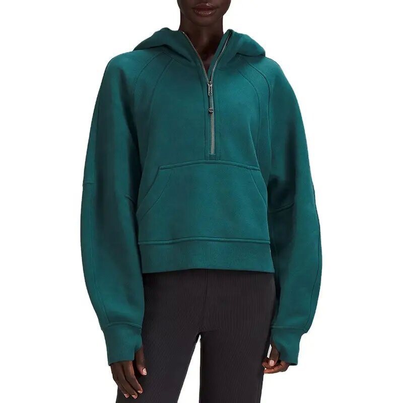 Damen Kapuzenpullover mit halbem Reißverschluss und praktischer Kängurutasche Drune