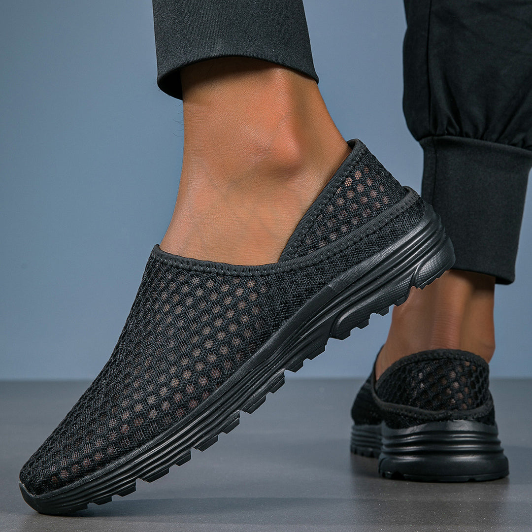 Damen nan luftige Schlupfsneaker mit Honigwaben-Strickoberteil und gedämpfter Komfortsohle Drune
