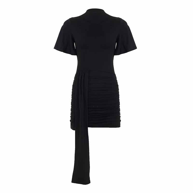 Damen körperbetontes Minikleid mit Raffungen und langen Drapierungen Drune