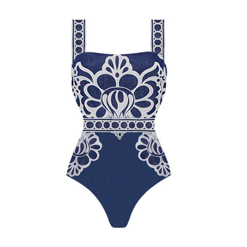 Damen eleganter einteiliger Badeanzug mit aufwendiger Spitzenverzierung Drune