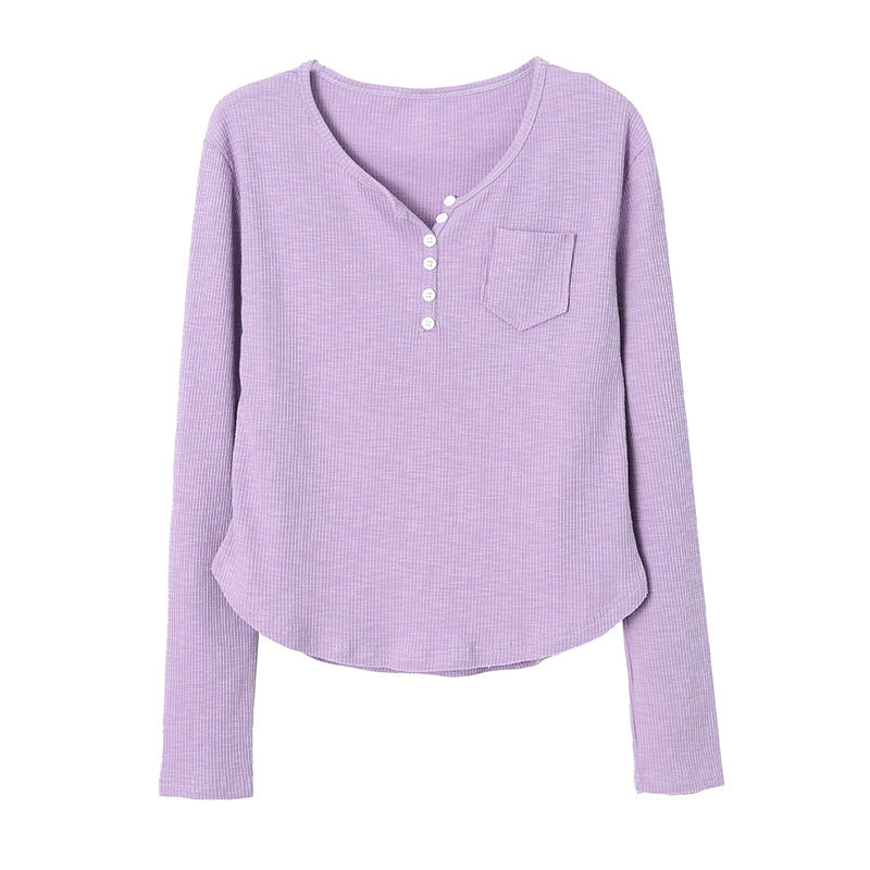 Damen Langärmeliges Henley-Oberteil mit Knopfleiste Drune