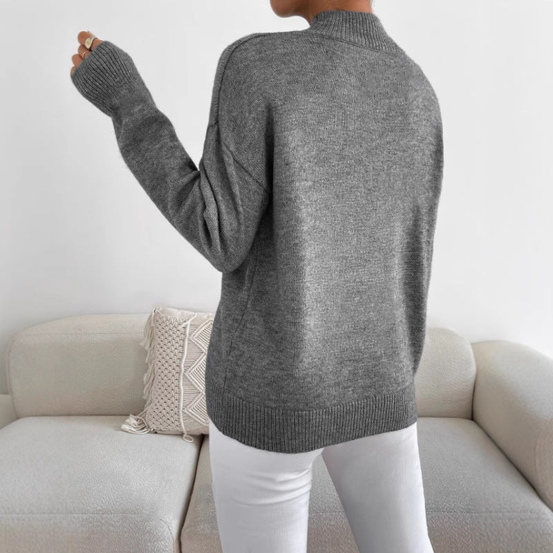 Damen Strickpullover mit hohem Kragen und feiner Textur Drune