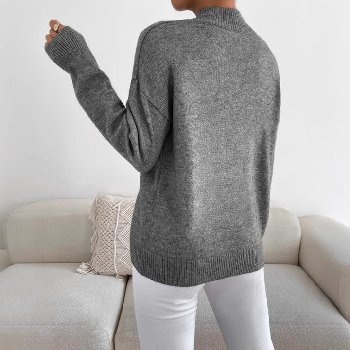 Damen Strickpullover mit hohem Kragen und feiner Textur Drune