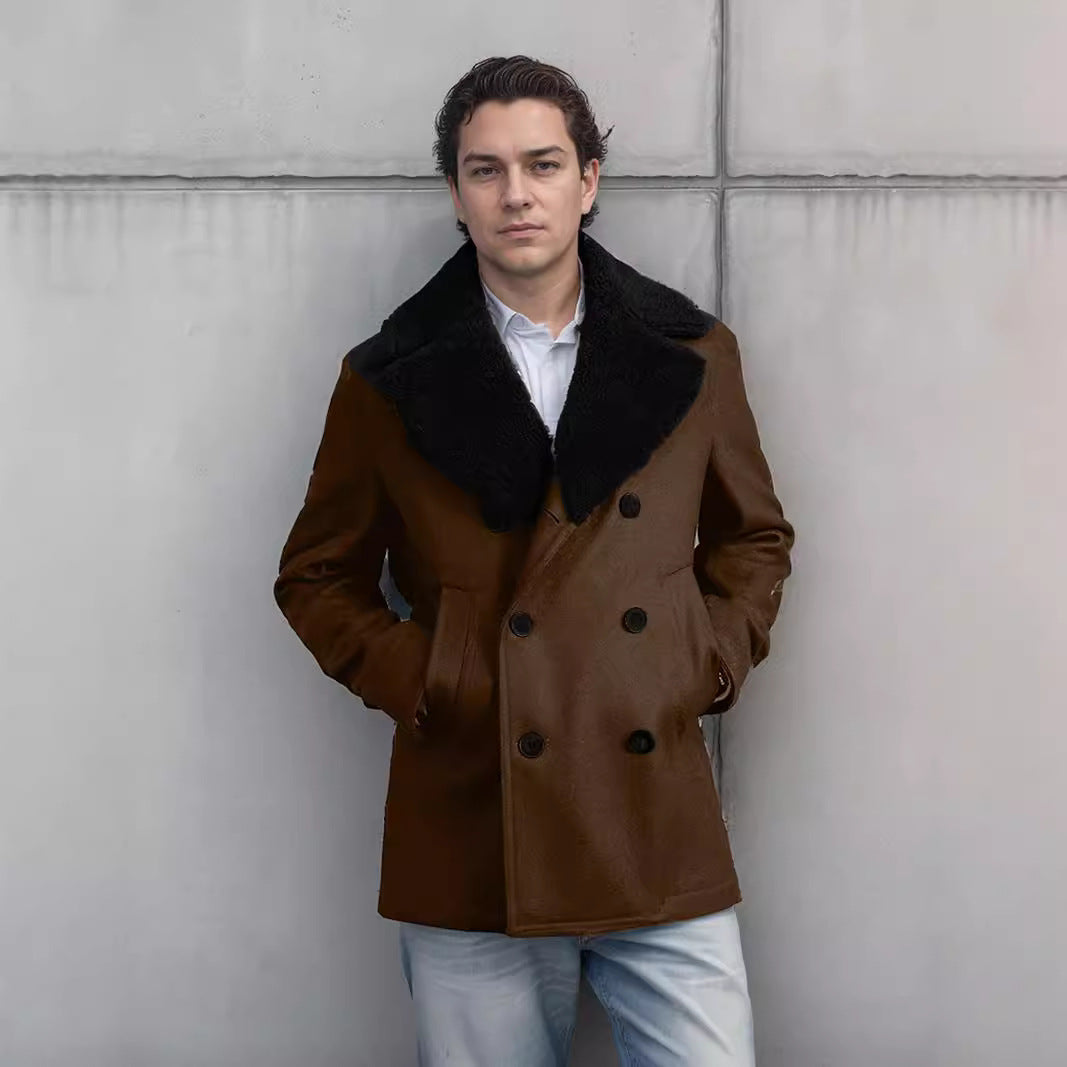 Herren Wollmantel mit kontrastierendem Kragen Drune