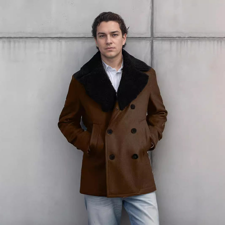 Herren Wollmantel mit kontrastierendem Kragen Drune