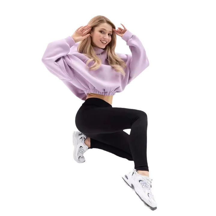Damen modischer cropped Hoodie mit weitem Schnitt Drune