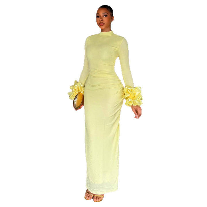 Damen Elegantes Langarmkleid mit voluminösen Rüschendetails Drune