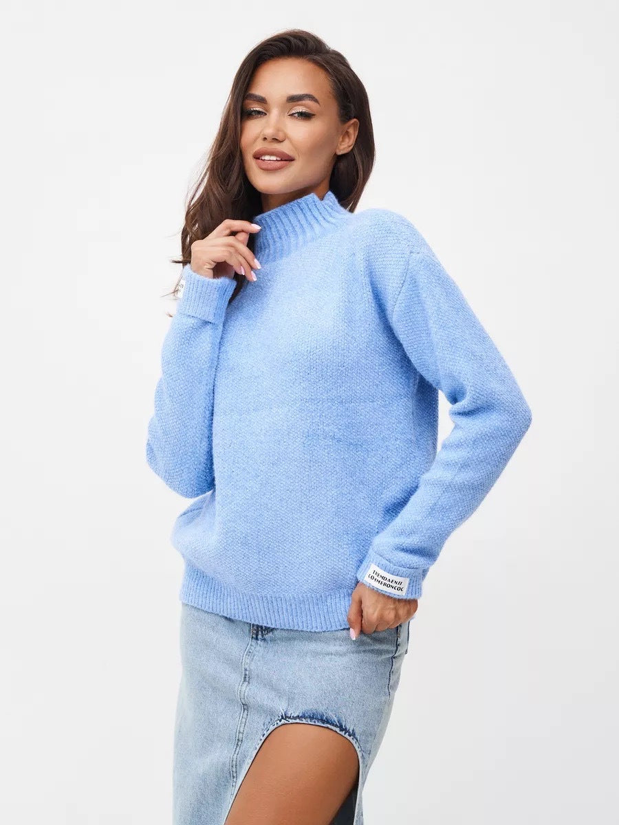 Damen Modischer Pullover mit hohem Kragen und strukturiertem Strick Drune