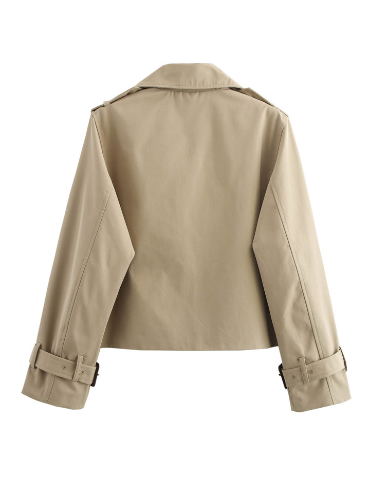 Damen cropped Trenchjacke mit doppelter Knopfleiste und verstellbaren Ärmeln Drune