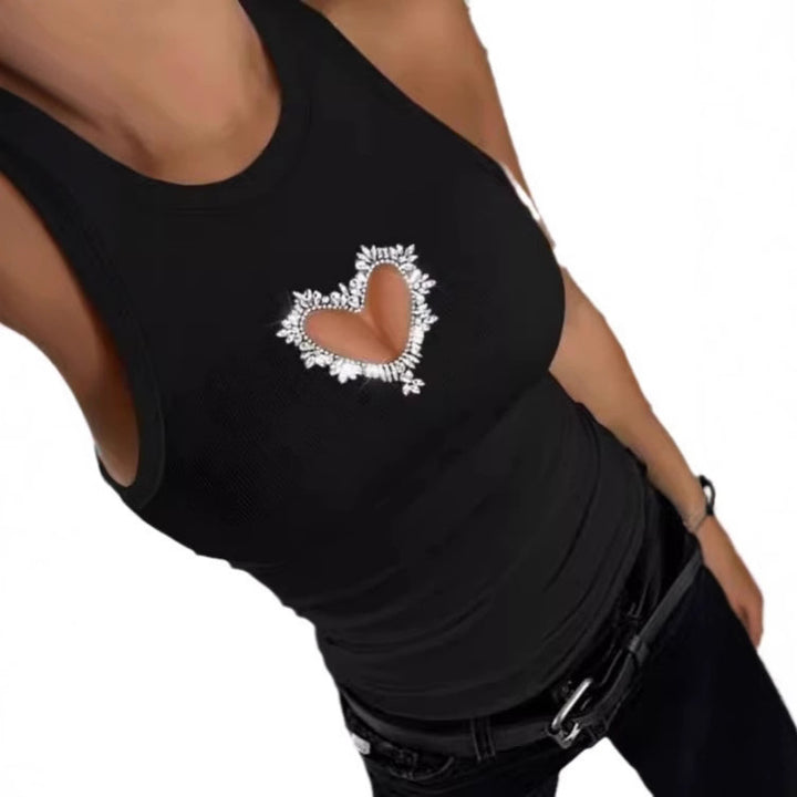 Damen Sportliches Tanktop mit Herz-Ausschnitt und funkelnder Verzierung Drune