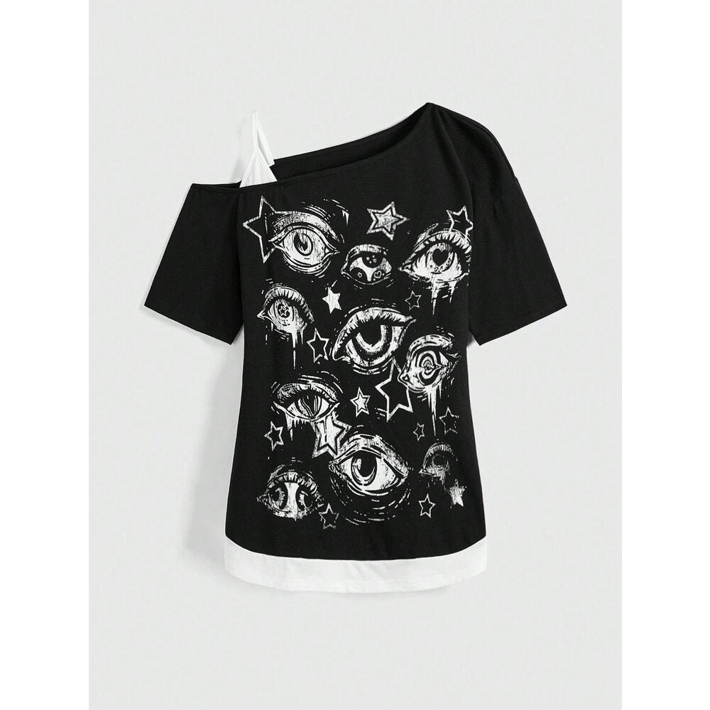 Damen kreatives T-Shirt mit asymmetrischem Design Drune