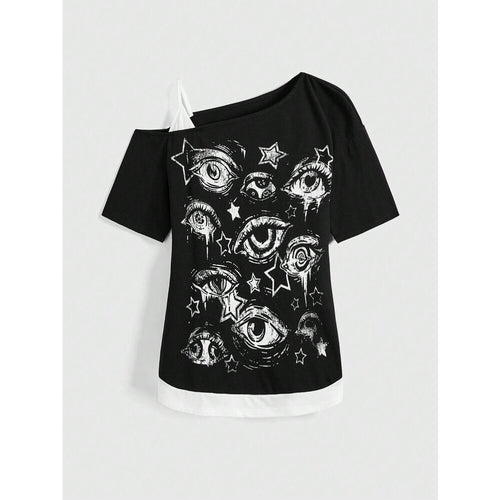 Damen kreatives T-Shirt mit asymmetrischem Design Drune