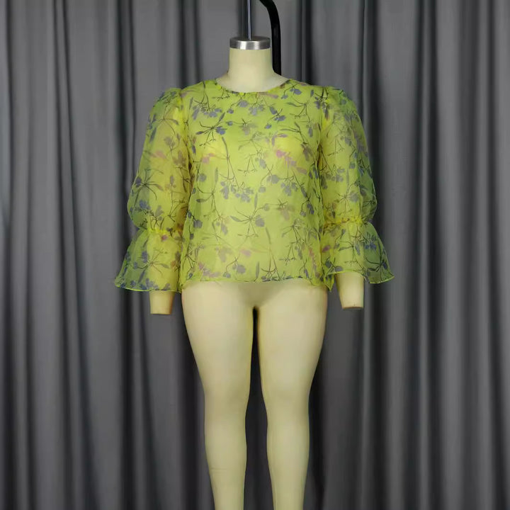 Damen blumige Chiffonbluse mit voluminösen Ärmeln Drune