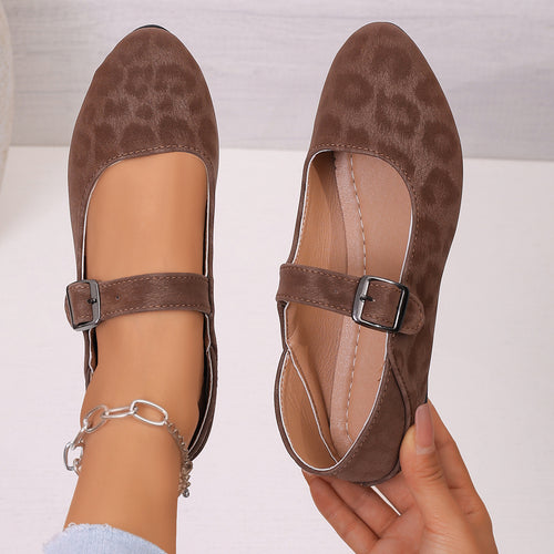 Damen nan elegante Mary-Jane-Ballerina mit verstellbarem Komfortriemen, gepolstertem Fußbett und dezenter Animal‑Prägung Drune