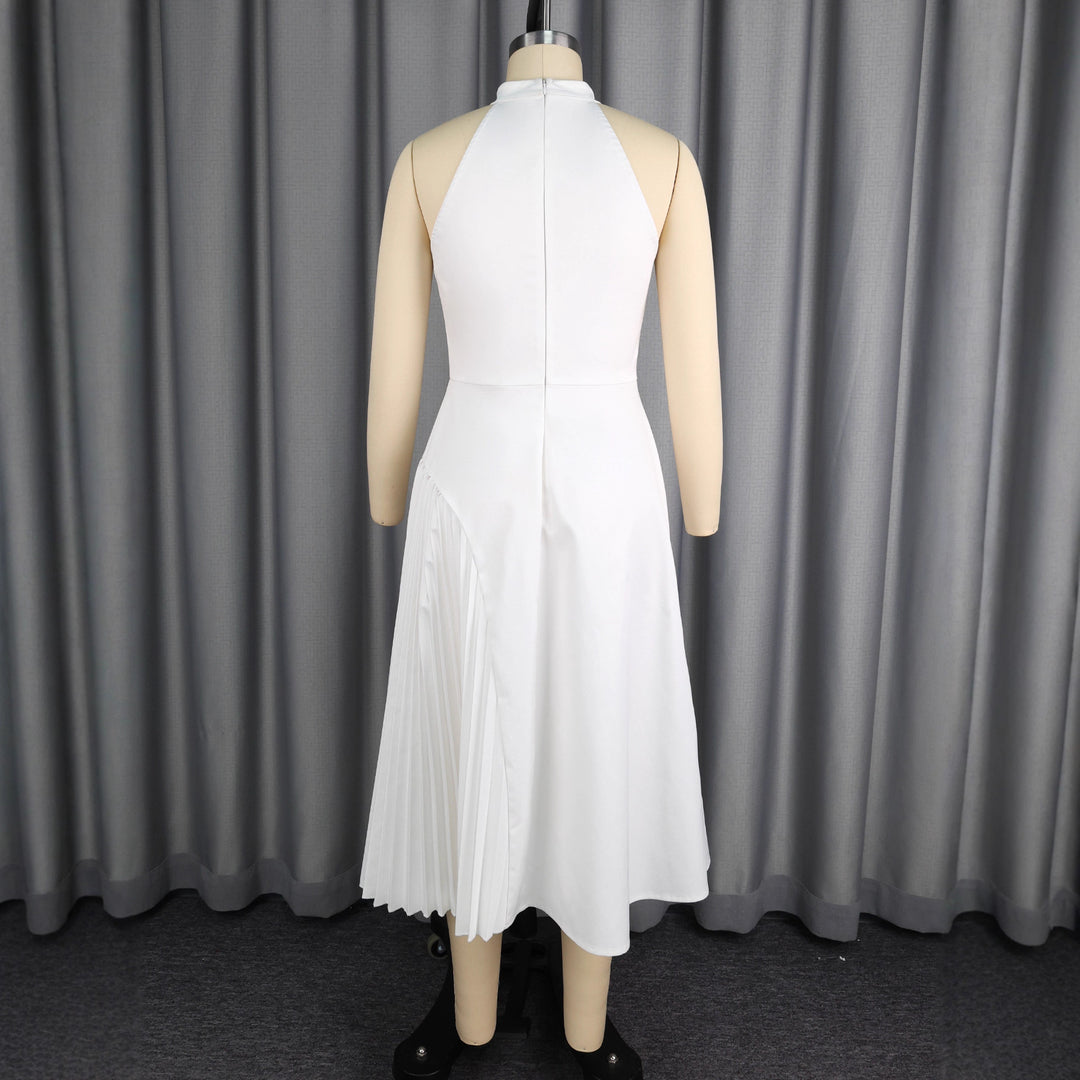 Damen Elegantes Midikleid mit Keyhole-Ausschnitt und plissiertem Saum Drune