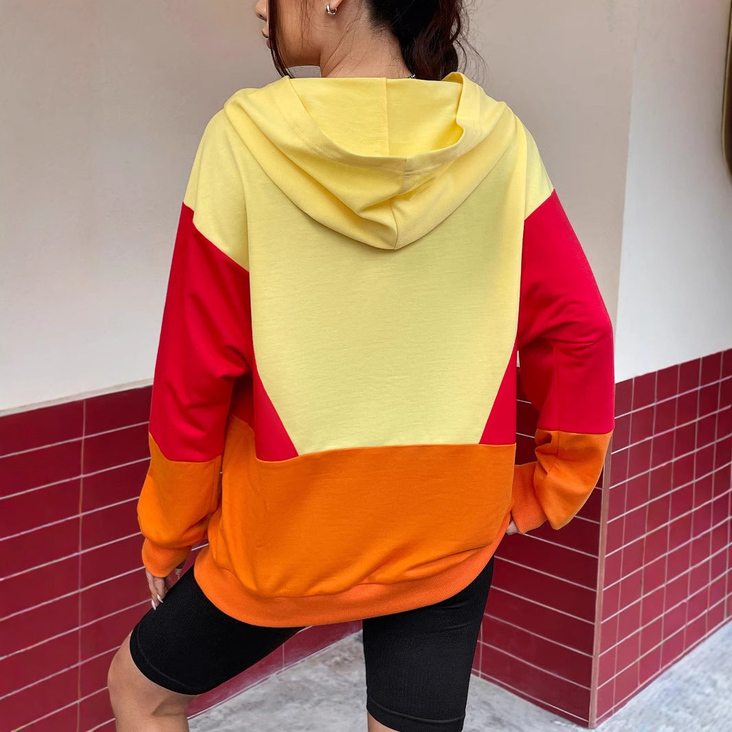 Damen lässiger Kapuzenpullover mit buntem Farbblockdesign Drune