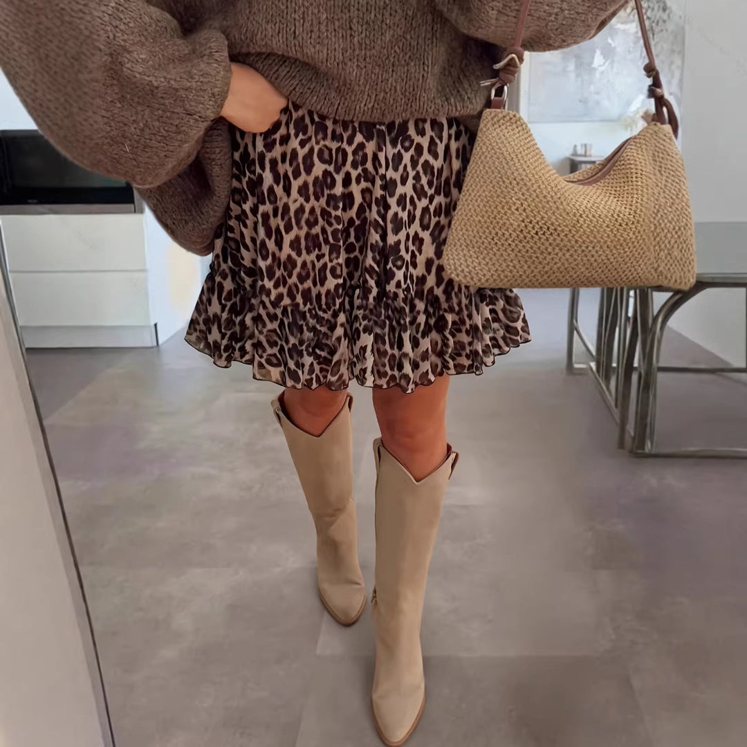 Damen Midirock mit voluminösem Schnitt und modernem Tiermuster Drune
