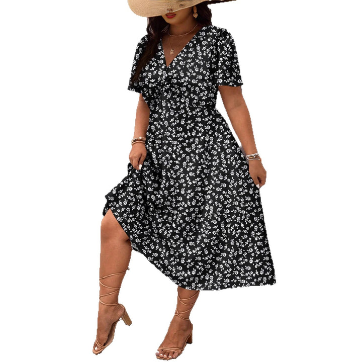Damen Midi-Kleid mit Blumenmuster und vorteilhaftem Schlitz Drune