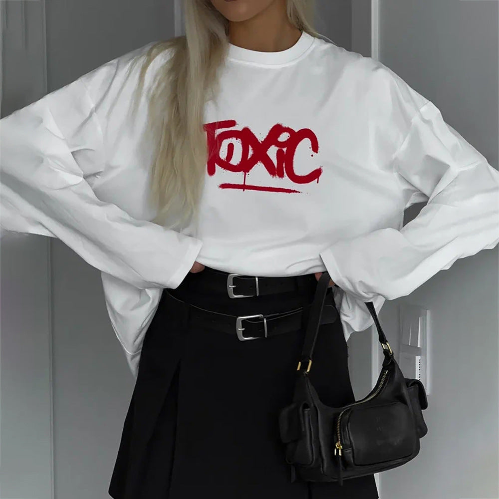Damen Oversized Langarmshirt mit auffälligem Schriftzug Drune