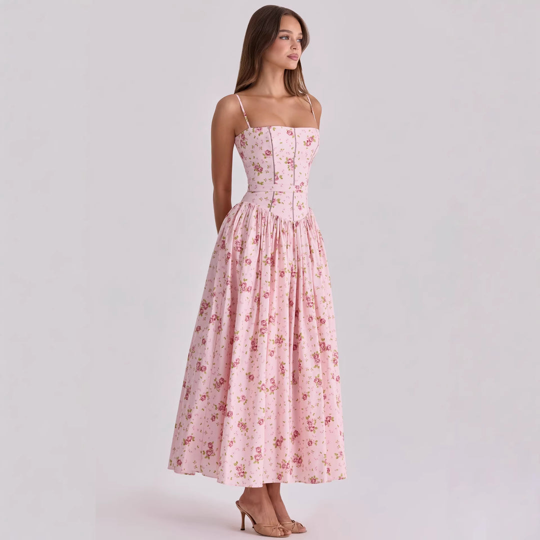 Damen Blumiges Midi-Kleid mit raffiniertem Schnitt Drune