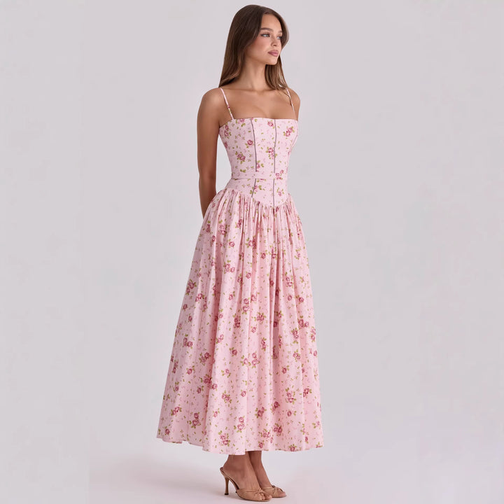 Damen Blumiges Midi-Kleid mit raffiniertem Schnitt Drune