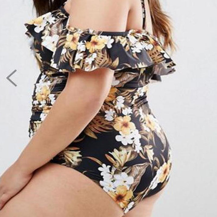 Damen Off-Shoulder Einteiler Badeanzug mit Rüschendetails Drune
