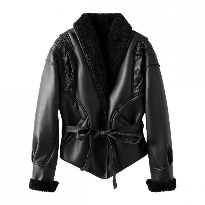 Drune | Damen Fake Lederjacke mit Teddy Futter